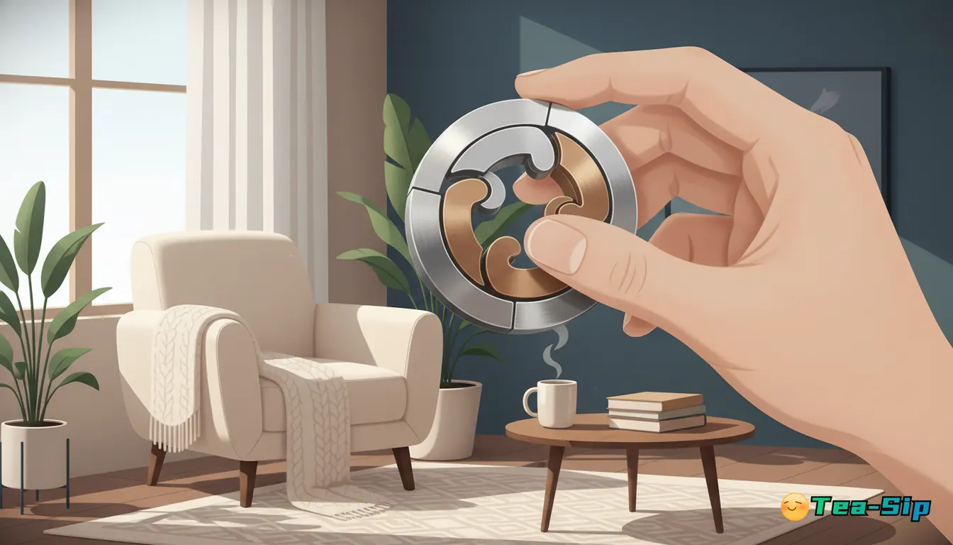 interlocking metal disk puzzle cast guide by Tea Sip