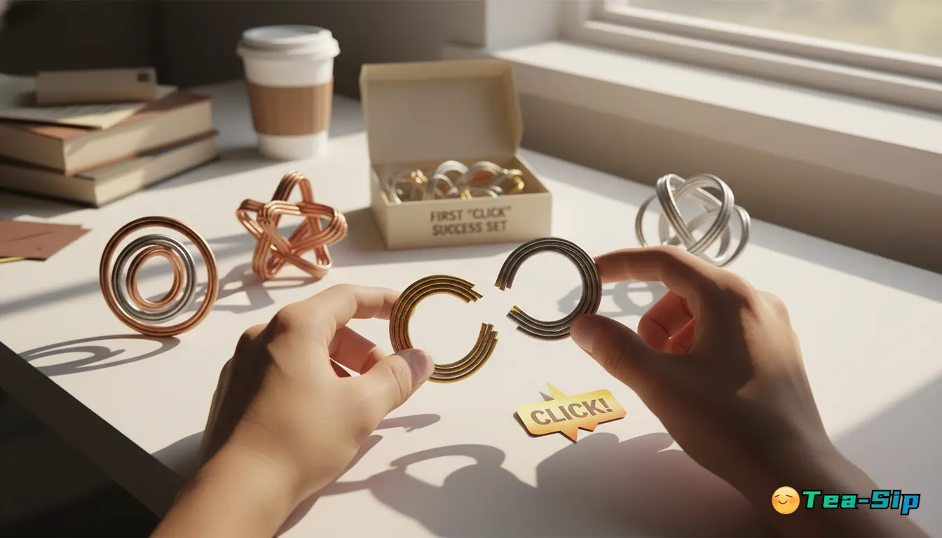 metal wire disentanglement puzzle set guide by Tea Sip