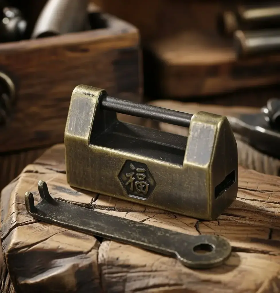 Chinese Old Style fú Lock with Key 1 Chinese Old Style fu Lock with Key2