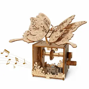 Layered Butterfly Wooden Music Box