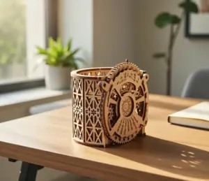 Wooden Desk Organizer with Perpetual Calendar | Puzzle Pen Holder