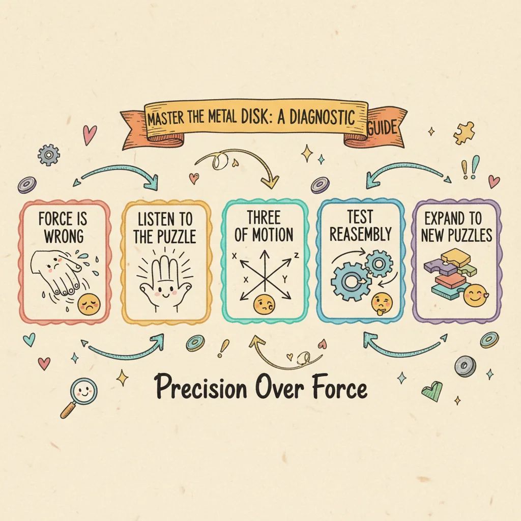 Disk Interlocking Metal Puzzle: The Three-Axes Diagnostic Method